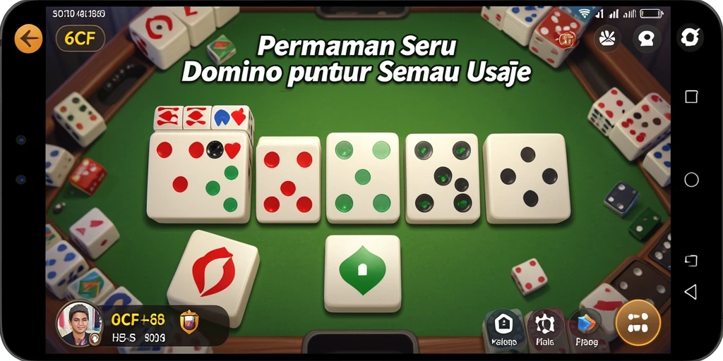 Tampilan gameplay menarik dari 6CF yang menggambarkan suasana permainan domino.