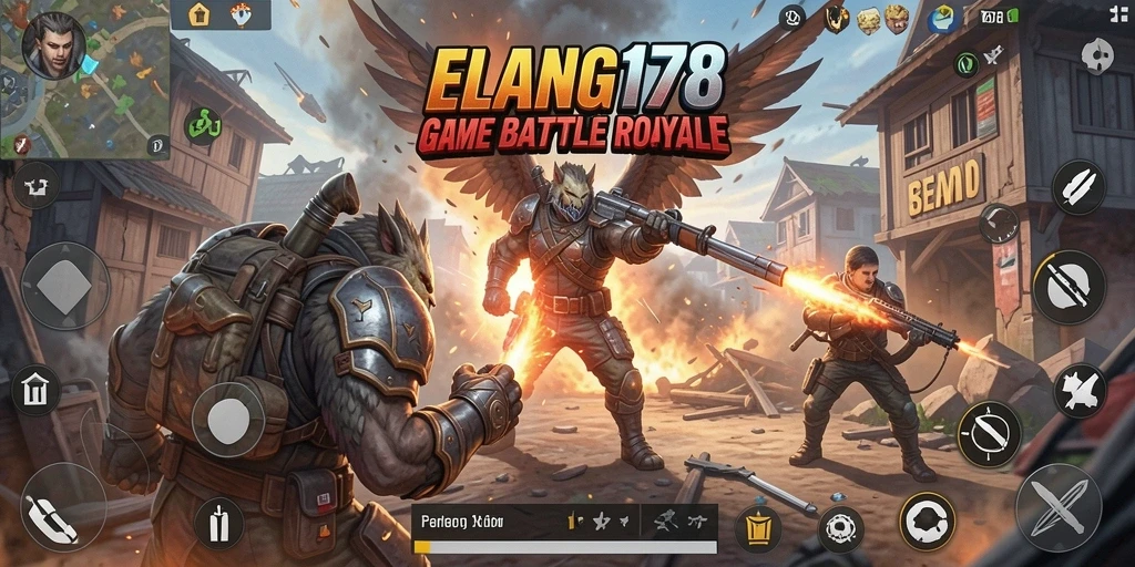 Tampilan layar permainan yang mendebarkan dengan aksi Battle Royale.