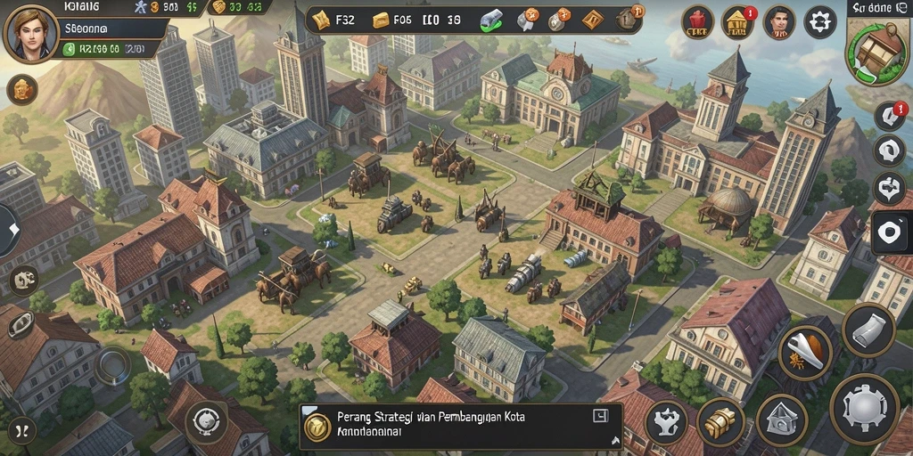 Tampilan menakjubkan dari gameplay F32 yang menampilkan strategi pembangunan.
