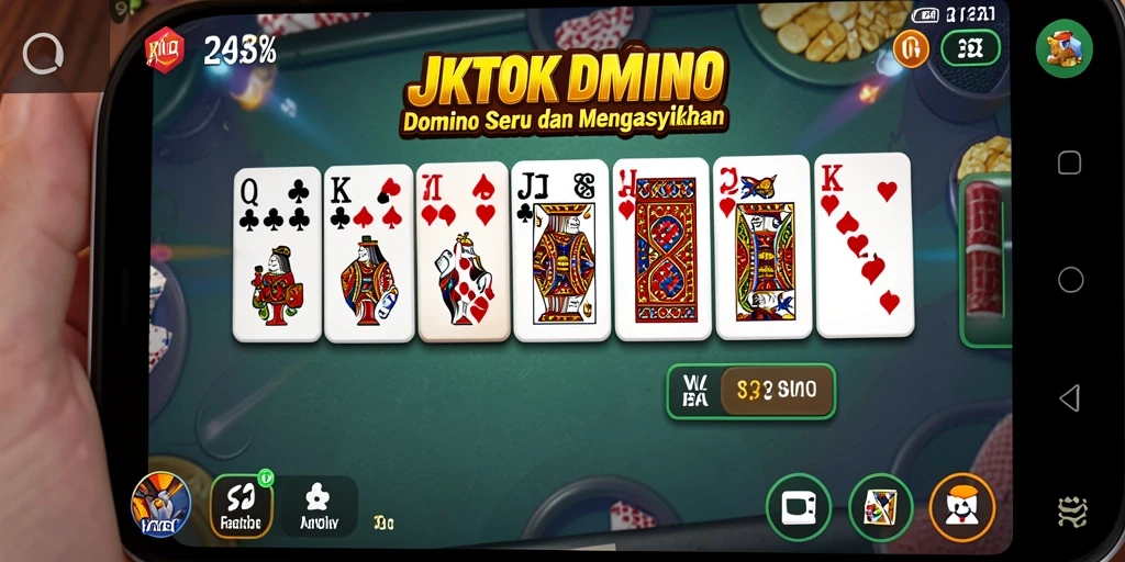 Tampilan gameplay JKTOK dengan kartu Domino yang menarik.