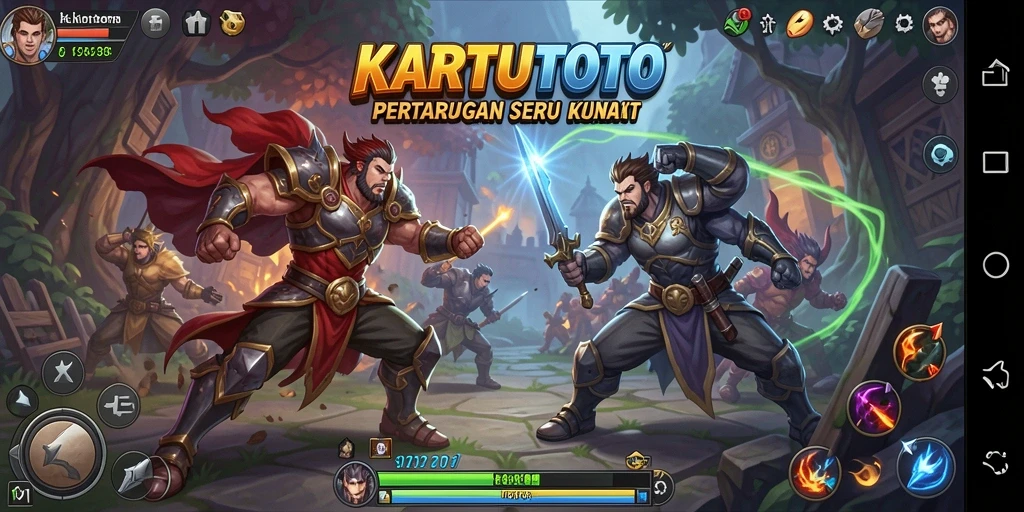 Tampilan gameplay KARTUTOTO yang menarik saat karakter bertarung.