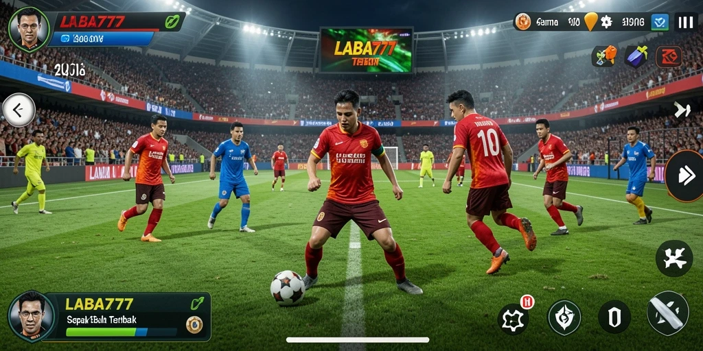 Tangkapan layar gameplay LABA777 yang menampilkan pertandingan sepak bola yang mendebarkan.