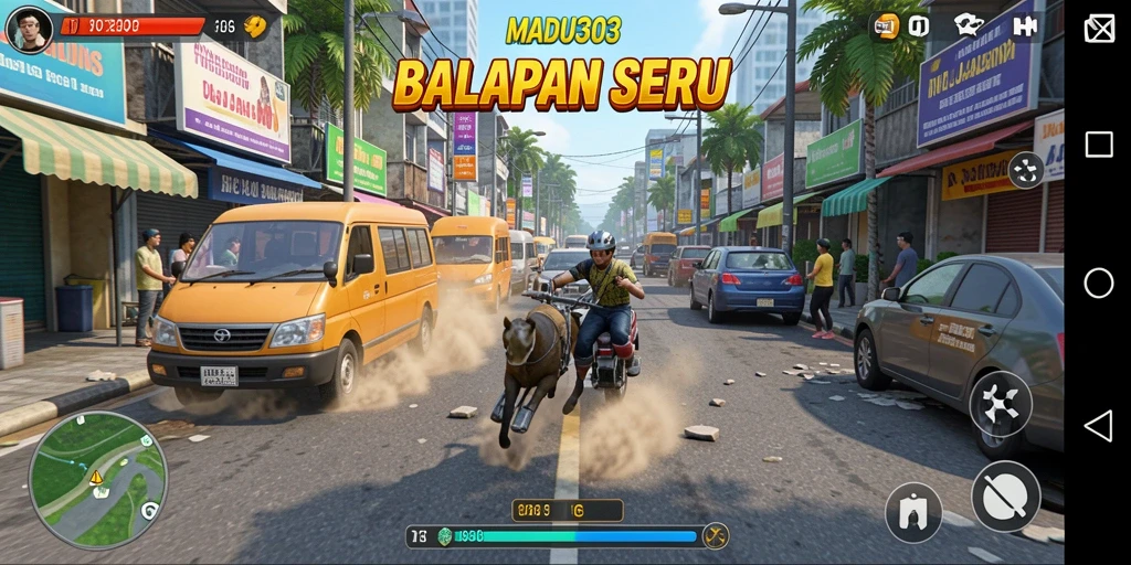 Gambaran gameplay balap yang penuh aksi di MADU303.