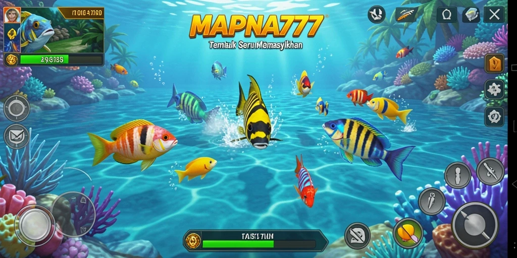 Screenshot gameplay Tembak Ikan MAPNA777 yang menampilkan aksi menembak ikan.