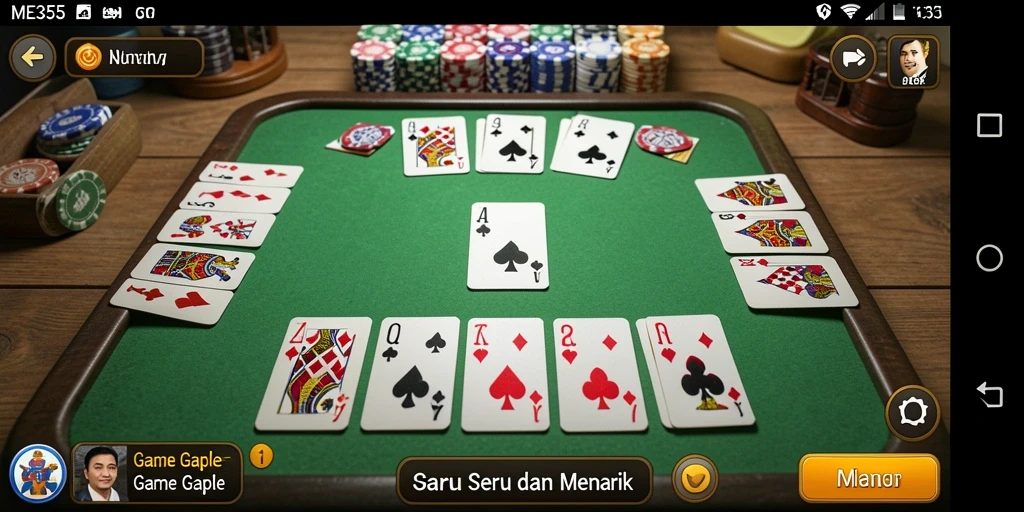 Screenshot gameplay ME355 menunjukkan keseruan permainan Gaple.