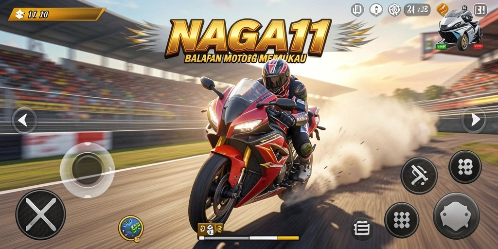 Screenshot gameplay NAGA11 menampilkan balapan motor yang mendebarkan dan grafis yang menakjubkan.