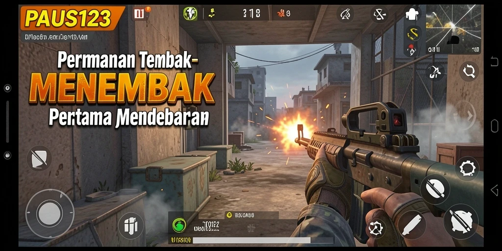 Tampilan gameplay menegangkan dari PAUS123 dengan aksi tembak-menembak yang intens.