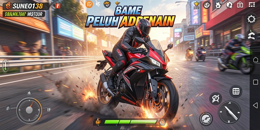 Tampilan gameplay mendebarkan dalam SUNEO138 dengan balapan motor yang cepat.